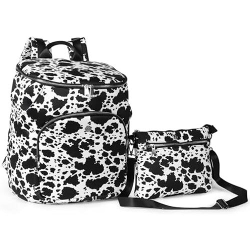 Diaper Bag Backpack 2 Pack - Waterproof - 11 Pockets & Insulated Bottle Pocket - Extra Mini-Pouch Included - Diaper Bag Neoprene Exterior - Cow Print