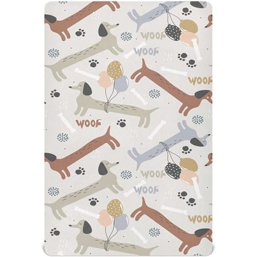 Fitted Crib Sheets Funny Dachshund Dogs Balloon Stretchy Portable Playard Sheets for Baby Toddler, Breathable Soft Mini Crib Mattress 39 x 27 in for Boys and Girls