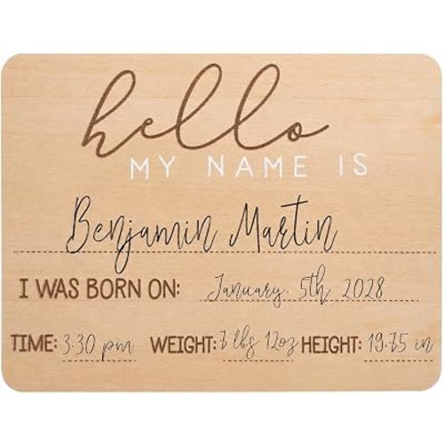 Pearhead Baby Welcome Sign, Gender-Neutral Hello Baby Arrival Photo Prop, Hospital Birth Announcement, Newborn Birth Stats Board Photo Prop, 8.25" x 11", Wood