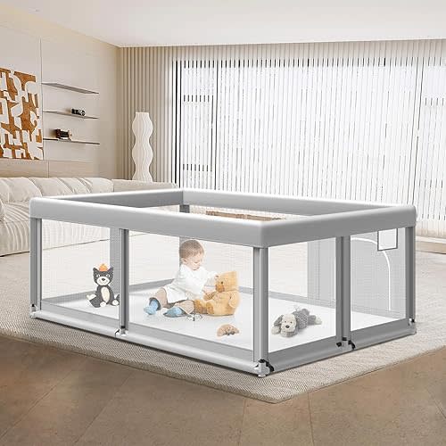 Baby Playpen, Playpen for Babies and Toddlers, Baby Play Yards Indoor & Outdoor, Sturdy Safety Play Pen with Soft Breathable Mesh, Toddlers Activity Center with Anti-Slip Base