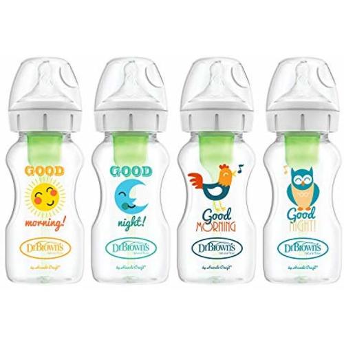 Dr. Brown's Options +Wide-Neck Baby Bottles, Good Morning/Good Night, 4 Count, 9 Ounce Gift Set