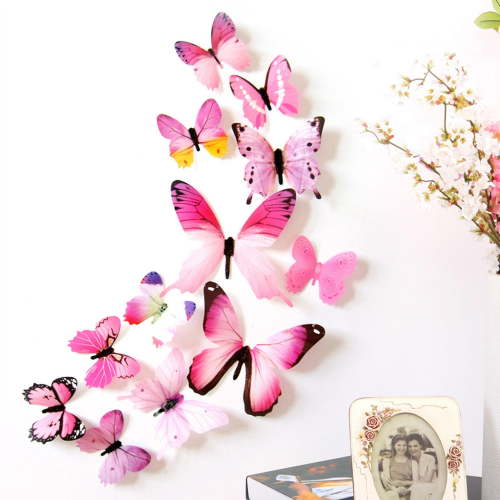 Wanfds 12PCS Butterfly Wall Decals - 3D Butterflies Decor for Wall Removable Mural Stickers Home Decoration Kids Room Bedroom Decor(Pink)