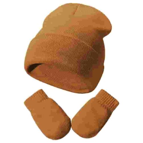Infant Baby Winter Mittens Gloves Beanie Hat Set Warm Knit Hat with Gloves Cut Baby Infant Fleece Lined Soft Beanie Gloves Set for Boys Girls