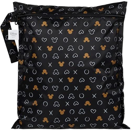 Bumkins Disney Waterproof Wet Bag for Baby, Travel, Swim Suit, Cloth Diapers, Pump Parts, Pool, Beach, Gym Clothes, Toiletry, Hook to Stroller, Daycare, Zip Reusable Wetdry Packing, Minnie Mouse Icon