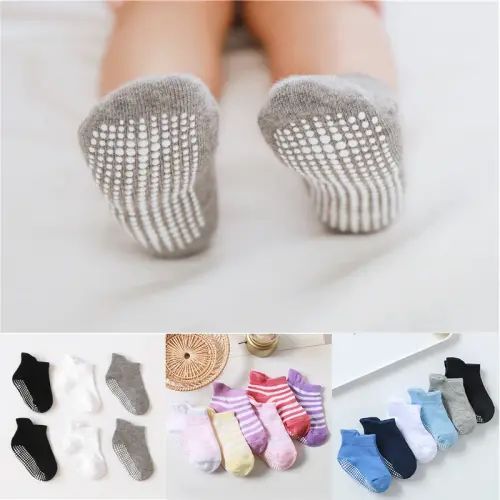 6 Pairs/lot 0 to 5 Years Anti-slip Non Skid Ankle Socks With Grips For Baby Toddler Kids Boys Girls All Seasons Cotton Socks - AliExpress