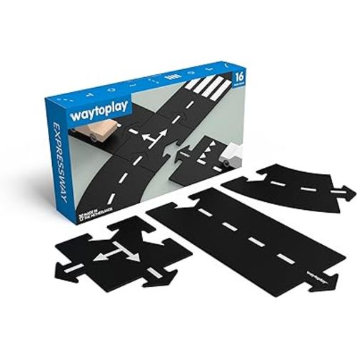 Waytoplay Expressway, 16 Piece Circuit for Toy Cars - Flexible, Indestructible, and Waterproof - Modular Car Tracks - Made in The Netherlands