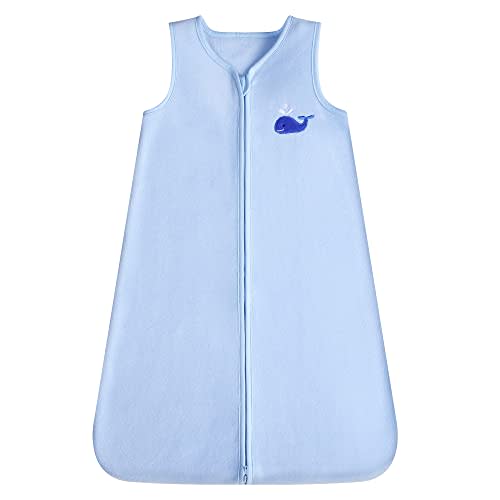 DaysU Micro Fleece Baby Sleep Sack 12-18 Months, 1.0 TOG Baby Sleeveless Wearable Blanket with 2-Way Zipper, Sleeping Bag for Baby Boy, 1 Pack, Light Blue Whale