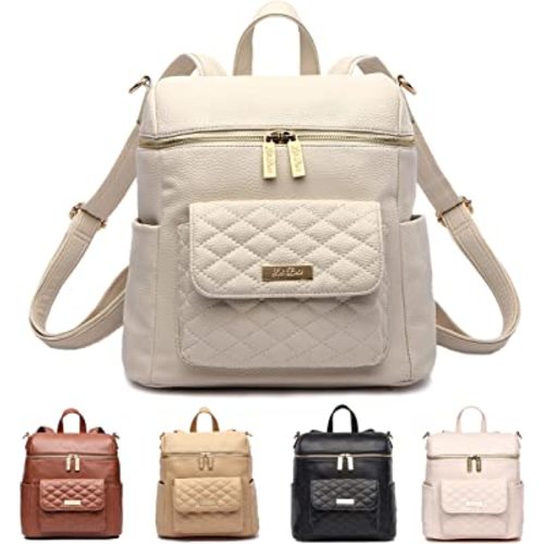 Monaco Diaper Bag Backpack by Luli Bebe - Designer Modern Vegan Leather Diaper Bag Backpack with Gender Neutral Design, Diaper Bag Backpack (Pearl White)