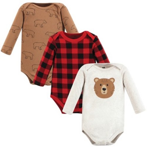 Hudson Baby Infant Boy Cotton Long-sleeve Bodysuits, Brown Bear 3-pack