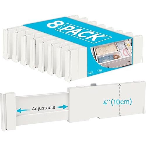 Vtopmart Drawer Dividers for Clothes 8 Pack, Adjustable 4" High Expandable from 11.6"-17" Dresser Drawer Organizer, Plastic Drawers Separators for Dresser, Baby Clothes, Kitchen and Office Storage