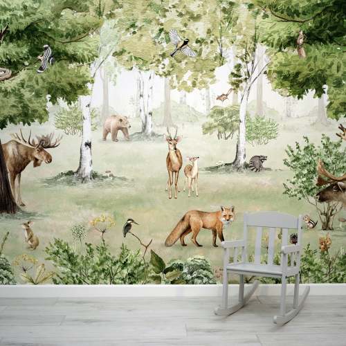 Woodland Wonders - Children's Green Spring Woodland Wallpaper Mural