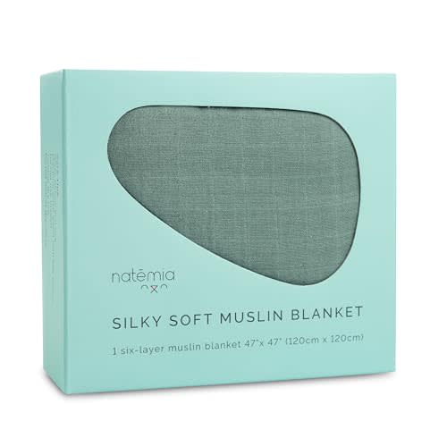 Natemia Muslin Baby Blanket - Organic Baby Blankets for Girls and Boys, Newborn Essentials, Swaddle Blanket Unisex, Multi-Use as Towel, Stroller Cover, Swaddles for Newborn, 47" x 47"