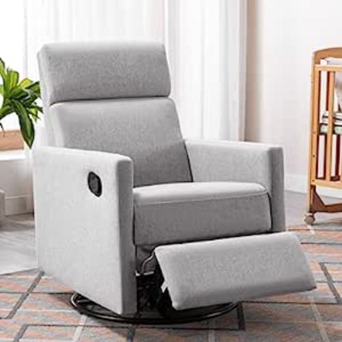 Amazon.com: Merax Modern Upholstered Manual Recliner Chair w/Headsupport Adjustable Nursery Glider Rocker for Living Room, Bedroom, Set of 1, Gray-Swivel : Home & Kitchen