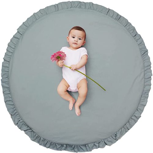 ABREEZE Baby Cotton Play Mat Soft Crawling Mat Detachable Washable Game Blanket Floor Playmats Kids Infant Child Activity Round Rug Home Room Decor,Light Grey