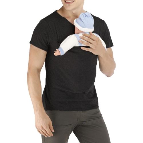 Kangaroo Shirt for Dad and Baby - Mens Kangaroo Baby Carrier Shirt Dad Kangaroo T-Shirt V Neck Short Sleeve T-Shirts,Black-M