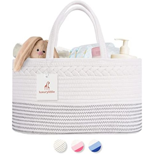 luxury little Diaper Caddy Organizer, Extra Large Cotton Rope Nursery Basket, Changing Table Organizer for Baby Diaper Storage, Portable Car Organizer with Removable Divider, Baby Shower Gifts