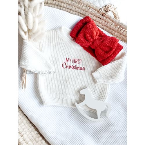 My First Christmas Outfit, Baby Girl Boy, Knit Sweater Romper, Embroidered Christmas Gift, Newborn Infant Toddler Gender Neutral Photoshoot