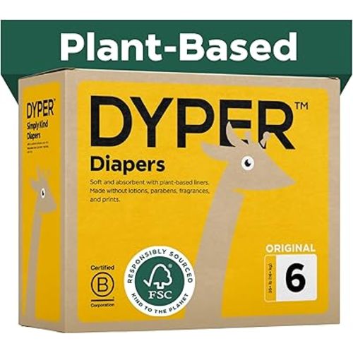 DYPER Baby Diapers Size 6 | Honest Ingredients | Cloth Alternative | Day & Overnight | Made with Plant-Based* Materials | Hypoallergenic for Sensitive Skin, Unscented