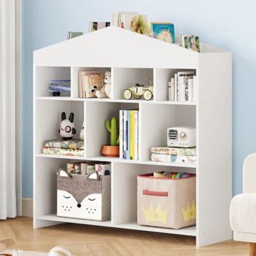 Toy Storage Organizer Kids Bookshelf with 9 Storage Cubbies Dollhouse Bookcase Toddlers Playhouse Bookshelf