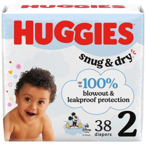 Huggies Size 2 Diapers, Snug & Dry Baby Diapers, Size 2 (12-18 lbs), 38 Count, Packaging May Vary