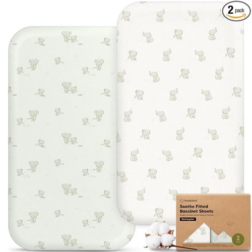 2-Pack Organic Bassinet Sheets for Boys, Girls - 100% Cotton Rectangle Baby Bassinet Mattress Sheets Compatible with Baby Delight Dreamer Bedside Sleeper 32"x21", Soft & Breathable (Elly)
