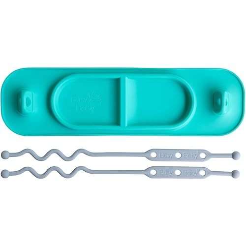 Busy Baby Silicone Mini Mat, Suction Placemat for Babies & Toddlers with Adjustable Tethers, Keeps Toys Off The Floor, Dishwasher Safe, BPA Free, Includes Travel Sleeve (Spearmint)