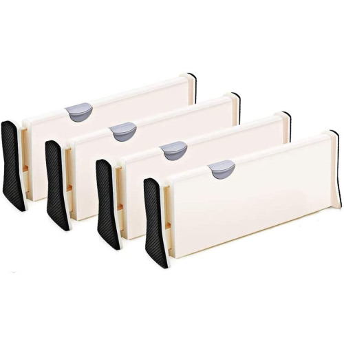 Set of 4 Adjustable Drawer Dividers Organizer Separators - Dresser Organizer - for Bedroom, Bathroom, Closet, Baby Drawer, Office Desk, Baby Drawer, Desk, Kitchen Storage