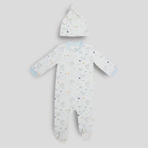 Milkberry Soft Rayon of Bamboo Footed Coverall 3 Peice Full Body Sleepwear for Infants Baby Boys Space Blue Size 0-3 Months