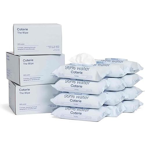 Coterie Baby Wipes for Sensitive Skin, Plant-Based and Plastic-Free Fibers, 99% Water, Hypoallergenic, pH Balanced, Unscented, Clean and Gentle Baby Essentials, 12 Pack, 672 Count