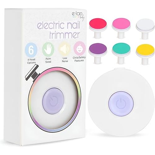 Electric Nail Trimmer, Baby Nail File, Safe + Easy Baby Nail File for Newborns, Infants & Toddlers, 6 Grinding Heads, Gentle Nail Care