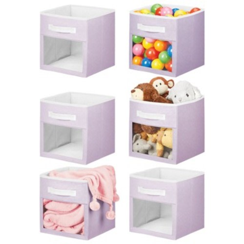 mDesign Fabric Nursery Storage Cube with Front Window, 6 Pack - Lt. Purple/White