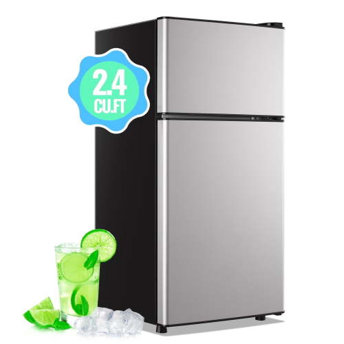 DEMULLER 2.4 Cu.ft Refrigerator, Mini Small Fridge with Freezer Personal Fridge New Silver