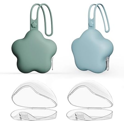 4 Pack Pacifier Holder Case,2pcs Silicone Portable Pacifier Pouch and 2pcs Transparent Nipple Holder Case Container, On-The-GO Pacifier Storage Container Box,BPA Free, Easy to Clean(Green+Blue)