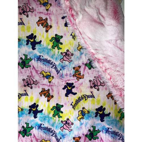Little lovey baby girl blanket made with grateful themed cotton fabric/ Luxe pink tie dye minky