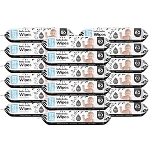 Hello Bello Unscented Baby Wipes I Plant Based Wipes for Sensitive Skin Made with 99% Water and Aloe for Babies and Kids I Spring Floral Design I 1080 Count