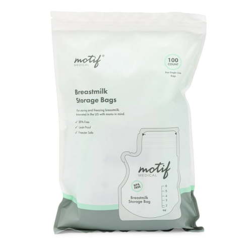 Motif Medical, Milk Storage Bags, 8 oz Milk Freezer Bag with Easy Pour Spout, BPA Free, Write-On Label - 100 Count
