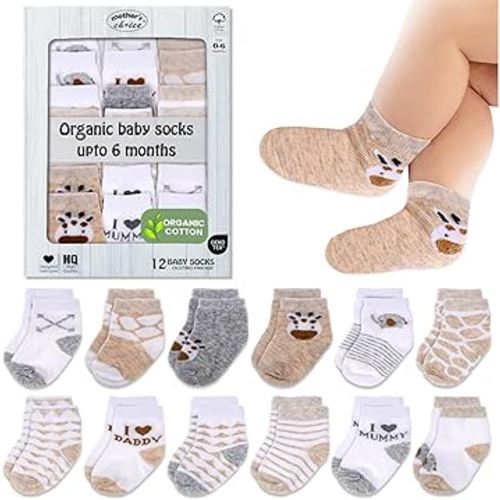 Mother's Choice Organic Cotton Baby Socks 0-6 Months - 12 pairs Soft and Cozy Newborn Gap Socks for Boys & Girls, Gentle Infant Wear, Ideal Baby Gift for Everyday Comfort for Babies