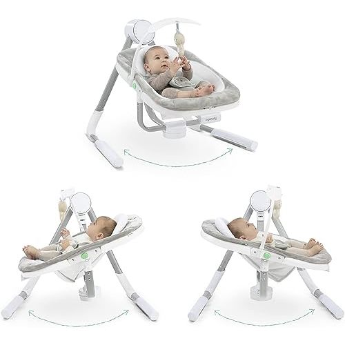 Ingenuity Anyway Sway 5-Speed Multi-Direction Portable Foldable Baby Swing & Infant Seat with Vibrations, Nature Sounds, 0-9 Months 6-20 lbs (Spruce)