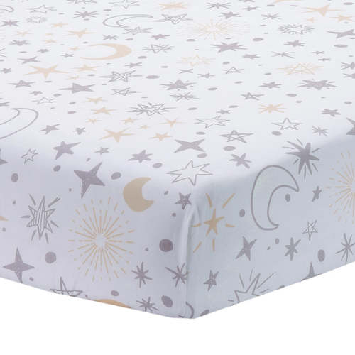Goodnight Moon 100% Cotton White Fitted Crib Sheet - Moon/Stars – Lambs & Ivy