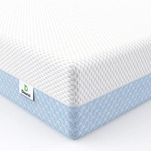 Crib Mattress, Dual Sided Comfort Memory Foam Toddler Bed Mattress, Triple-Layer Breathable Premium Baby Mattress for Infant and Toddler w/Removable Outer Cover - White&Blue