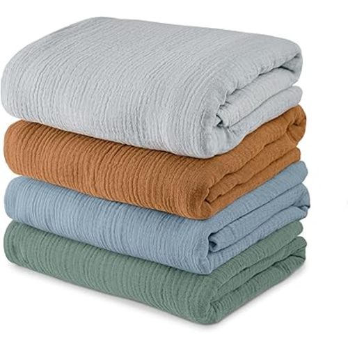 Muslin Swaddle Blankets for Baby Girls and Boys, 4 Pack Breathable and Skin-Friendly Newborn Receiving Blanket, 100% Cotton Swaddle Wrap, Essentials Infant Shower Items, Toddler Gift (Bright Colors)