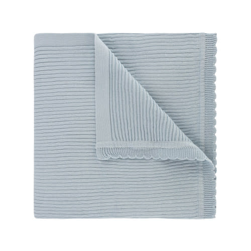 Blue Scallop Trimmed Rib Knit Blanket I Feltman Brothers