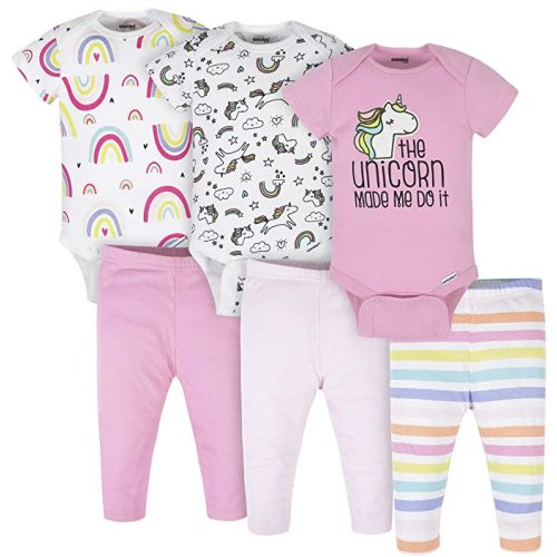 Onesies Brand Unisex Baby 3 Outfit Bundle Mix Match Newborn to 12m Pants Set - 3 Onesies 3 Pants Outfit Bundle Mix N Match Newborn to 12m - Pink Unicorn Rainbow