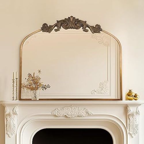 USHOWER 36" x 30" Gold Vintage Baroque Mirror with Ornate Frame for Fireplace, Bathroom, Living Room, Entryway