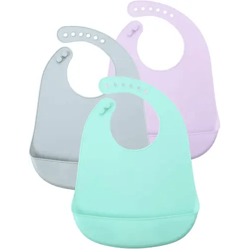 PandaEar Cute Super Thin Light Weight Unisex Silicone Baby Bibs Waterproof (Blue/Purple/Grey)