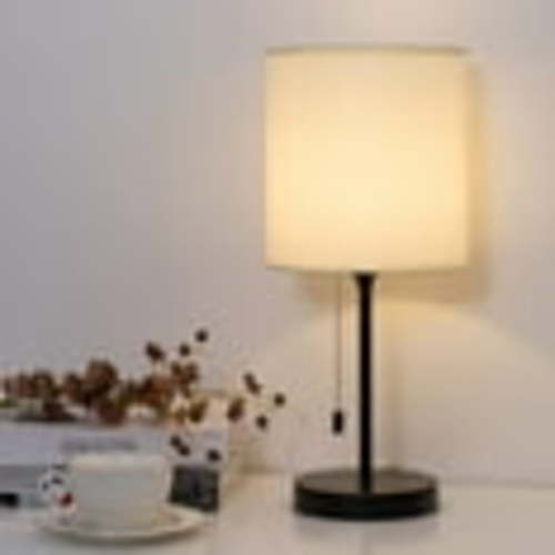 Modern Table Lamp, Simple with Cream Fabric Shade, Pull Chain Switch