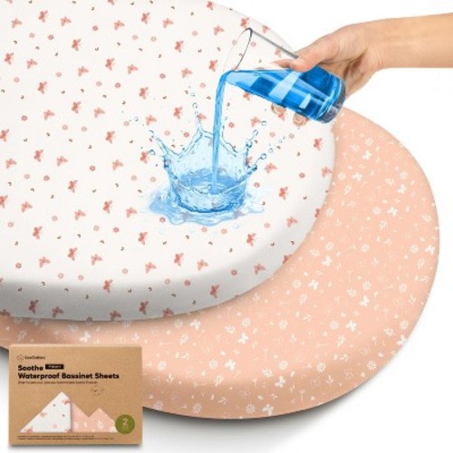 KeaBabies 2pk Soothe Waterproof Bassinet Sheets for Girls, Boys, 33x17 Universal Baby Bassinet Mattress Protector Cover