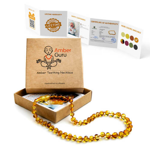 Baltic Amber Teething Necklace for Babies, Honey Color, Polished – Amber Guru