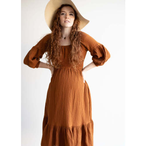 The Eliza Dress in Cinnamon | Smocked Elastic Dress | EMME