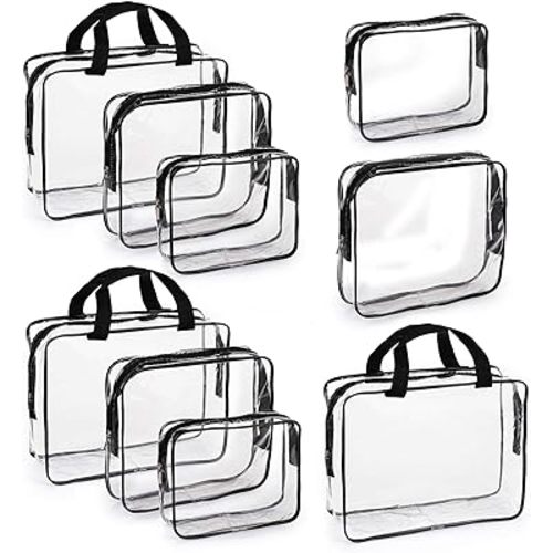 Hedume Set of 9 PVC Makeup Bags - Waterproof Clear Toiletry Luggage Set with Zipper Handle